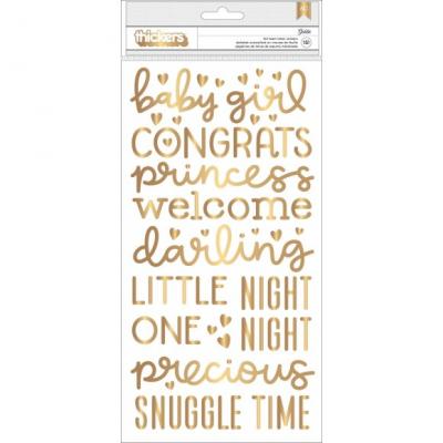 Pebbles Night Night Stickers - Thickers Girl Gold Foil